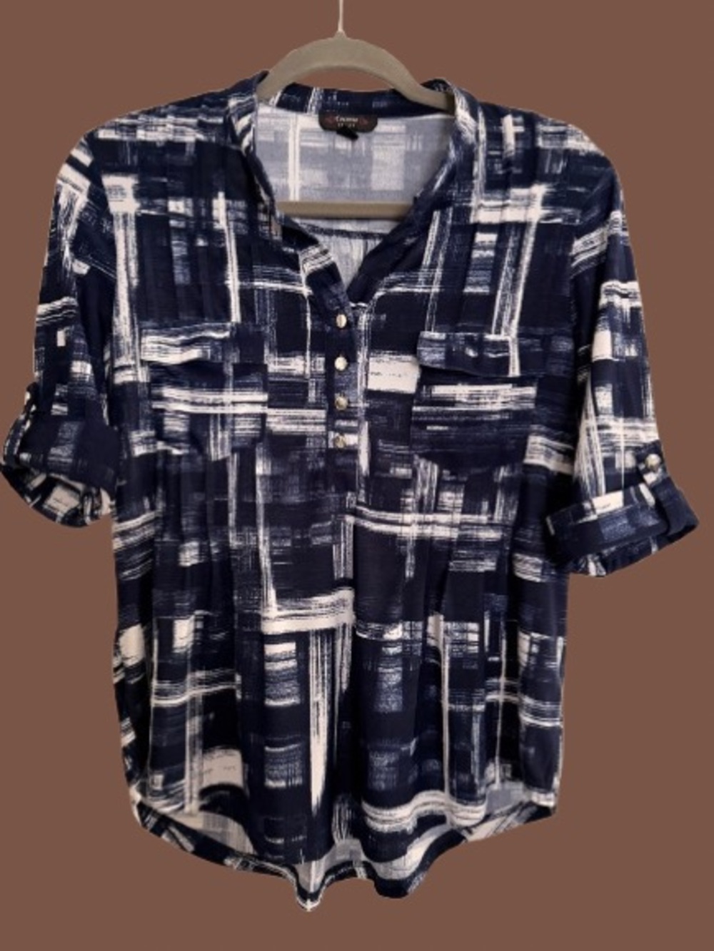 Cocomo Navy & White Brushstroke Button-Down Shirt | Fits like Size Small